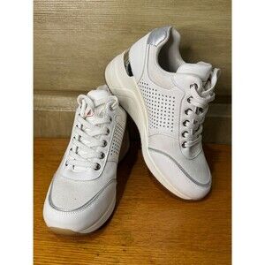 Cestfini Womens Hidden High Heel Fashion Wedge Sneakers White Size L